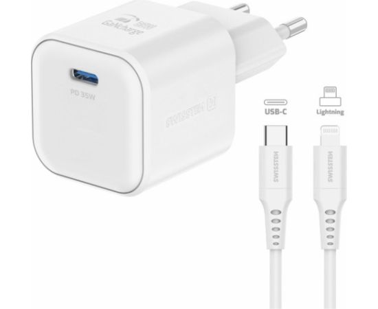 Swissten 3арядное устройство GaN USB-C 35W PD + Kабель для передачи данных USB-C - Lightning 1.2m