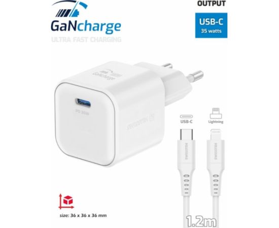 Swissten 3арядное устройство GaN USB-C 35W PD + Kабель для передачи данных USB-C - Lightning 1.2m