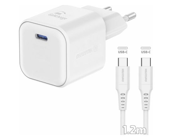 Swissten 3арядное устройство GaN USB-C 35W PD + Kабель для передачи данных USB-C - USB-C 1.2m