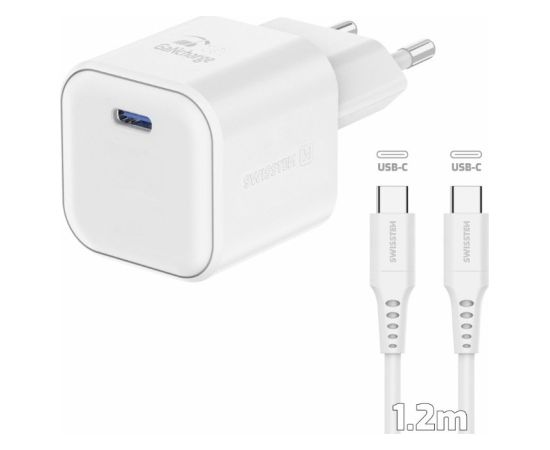 Swissten Tīkla Lādētājs GaN USB-C 35W PD + Datu kabelis USB-C - USB-C 1.2m