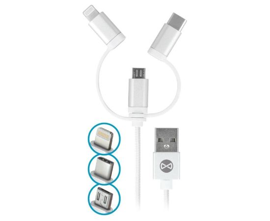 Forever 3in1 cable USB - Lightning + USB-C + microUSB 1,0 m 1,5A white