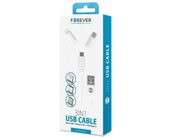 Forever 3in1 cable USB - Lightning + USB-C + microUSB 1,0 m 1,5A white