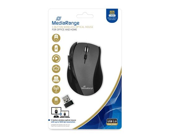 MOUSE USB OPTICAL WRL/BLACK/GREY MROS203 MEDIARANGE