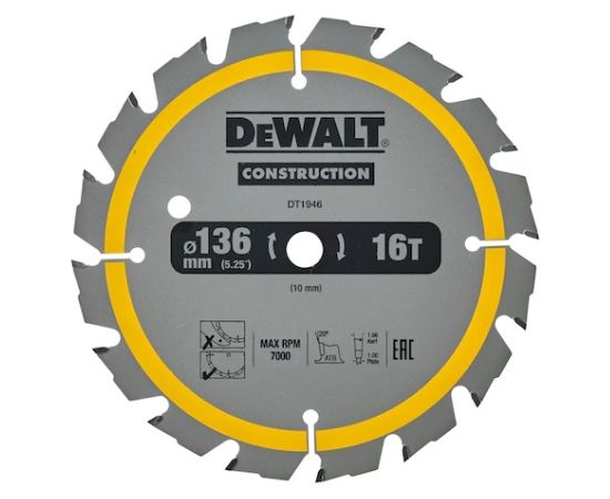 Griešanas disks DeWalt DT1946-QZ; 136x10 mm; Z16