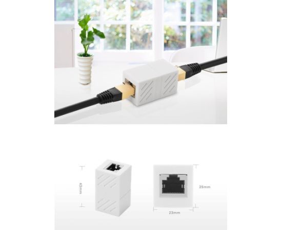 UGREEN Ethernet RJ45 paplašinājuma adapteris 8P|8C, Cat.7, UTP (balts)