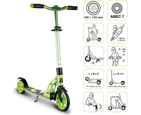 MUUWMI Six Degree Aluminium Scooter skrejritenis 180/145 mm, zaļš - AU 587