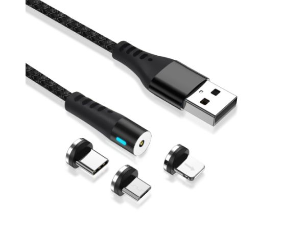 Maxlife MXUC-02 magnetic cable USB - Lightning + USB-C + microUSB 1,0 m 2A black nylon