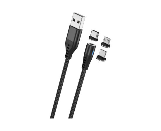 Maxlife MXUC-02 magnetic cable USB - Lightning + USB-C + microUSB 1,0 m 2A black nylon