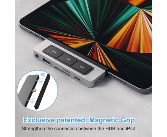 Hyper 6-in-1 USB-C Media Dock, docking station (dark grey) Dokstacijas portatīvajiem datoriem