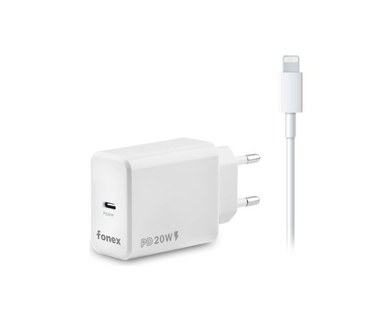 Travel Charger Type-C PD 20W+Lightning Cable 1m By Fonex White