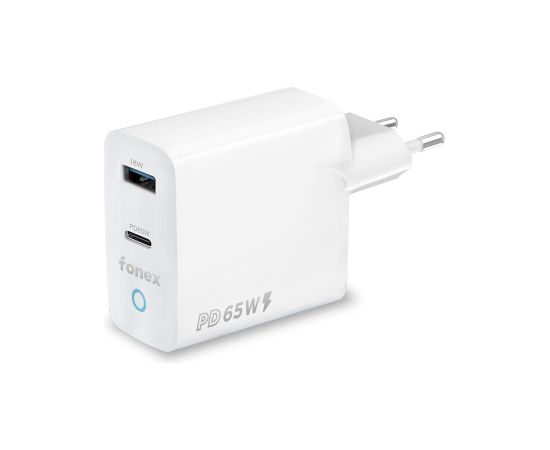 Travel Charger USB + Type-C PD 65W By Fonex White