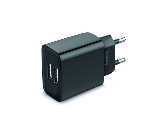 Travel Charger 12W 2xUSB By Fonex Black