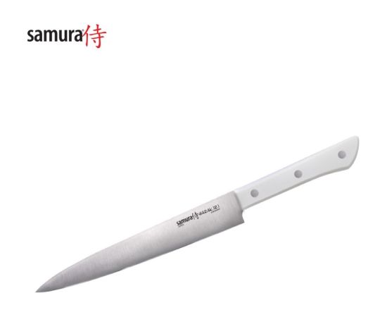 Samura HARAKIRI Universāls Virtuves nazis Sagriešanai 196mm 59 HRC ar Baltu rokturi