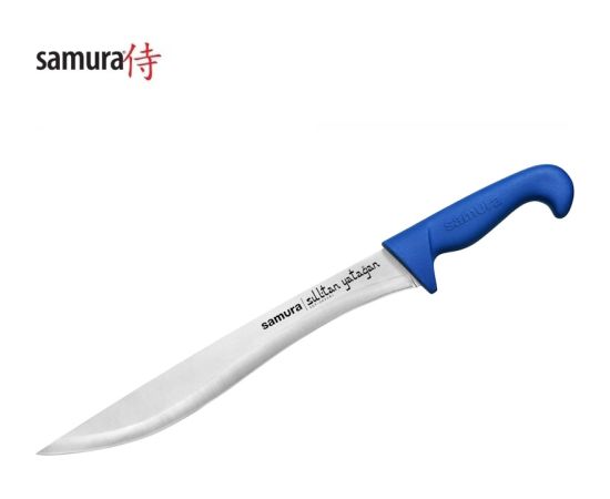 Samura SULTAN Pro Yatagan нож с комфортной Синей ручкой 301mm из  AUS-8 Японской стали 59 HRC