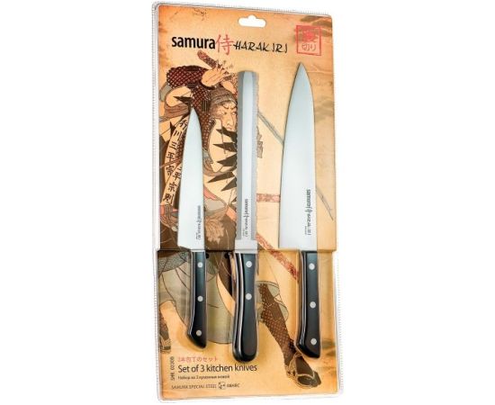 Samura Harakiri Комплект универсальных ножей (3шт.) 59 HRC с Черной ручкой