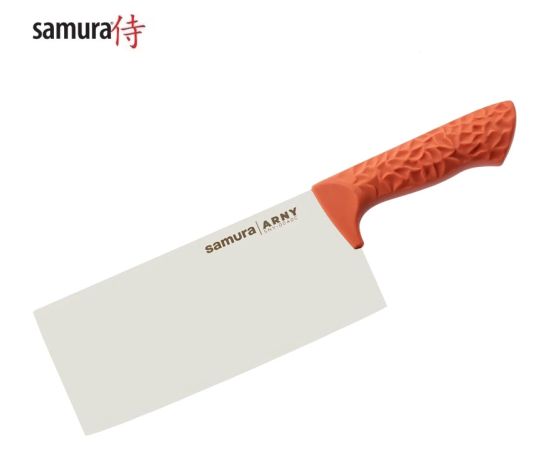 Samura Arny Asian Кухонный топорик 209мм AUS-8 Коралловая комфортная Серый ручка из TPE HRC 59