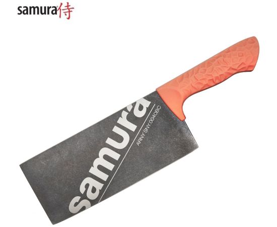 Samura Arny Stonewash Кухонный топорик 209мм AUS-8 Коралловая комфортная ручка из TPE HRC 59