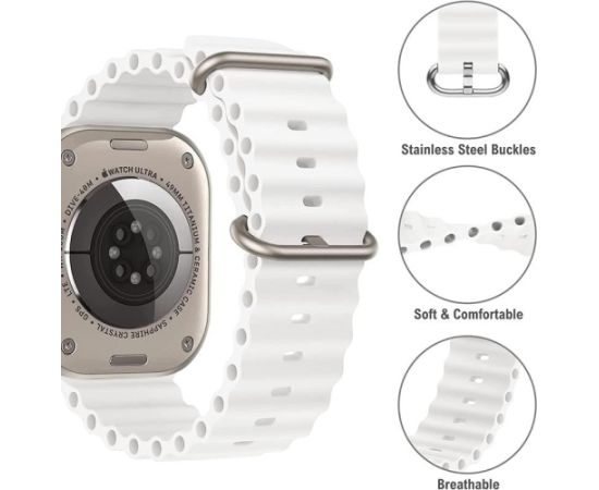 iWear S1 Rievota Mīksta Silikona 20mm aproce priekš Apple Watch 49mm / 45mm / 44mm / 42mm Balta