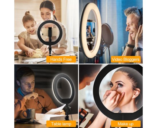 Maclean MCE610 10" 12W LED Ring Light with Tripod Stand and Bluetooth Shutter 3 Colours 10 brightness levels 10% -100% Adjustable brightness 160 LED Smartphone Holder lighting light