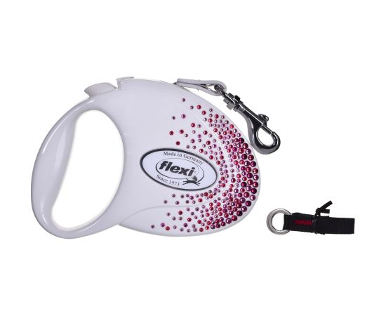 FLEXI Glam Splash Pink with Swarovski crystals M - Dog Retractable lead - 5 m - white