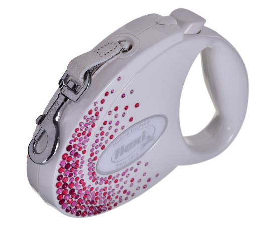 FLEXI Glam Splash Pink with Swarovski crystals M - Dog Retractable lead - 5 m - white