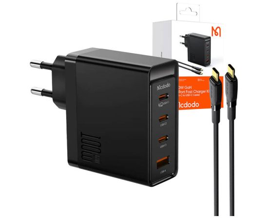 Wall charger McDodo GAN 3xUSB-C + USB, 100W + 2m cable (black)