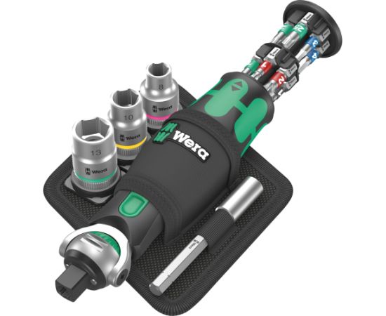 Wera 8009 Zyklop Pocket Set 2, 18-piece, bit set (black/green, reversible ratchet for 3/8, 1/4)