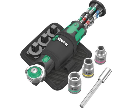 Wera 8009 Zyklop Pocket Set 2, 18-piece, bit set (black/green, reversible ratchet for 3/8, 1/4)