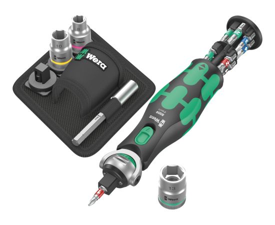 Wera 8009 Zyklop Pocket Set 2, 18-piece, bit set (black/green, reversible ratchet for 3/8, 1/4)