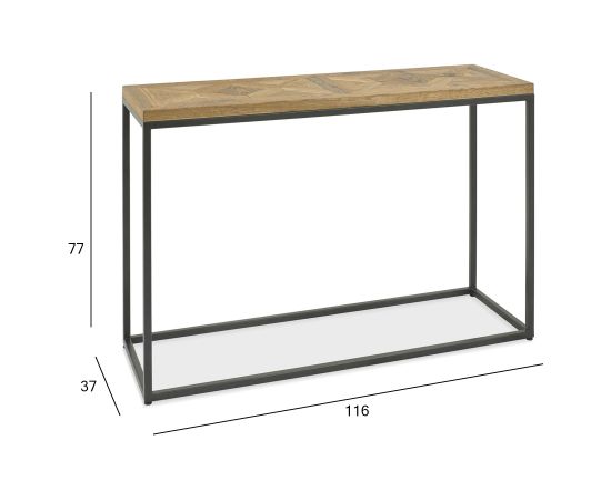 Приставной столик INDUS 116x37xH77см, столешница из дубового шпона, мозаика, металлический каркас серого цвета