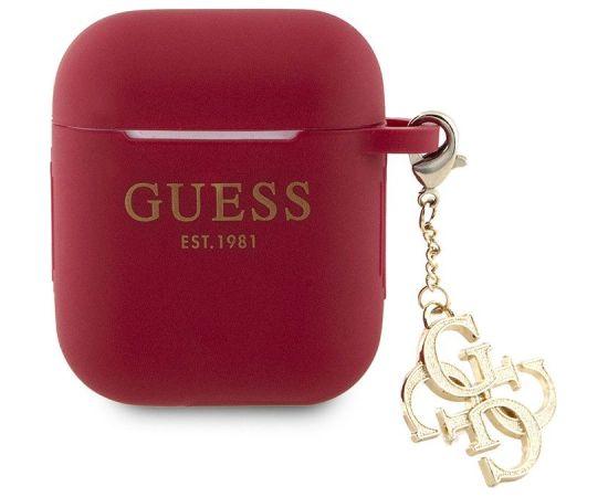 Guess Apple  Airpods 1/2 Case Silicone Classic Logo Gold With 4G Charm Magenta