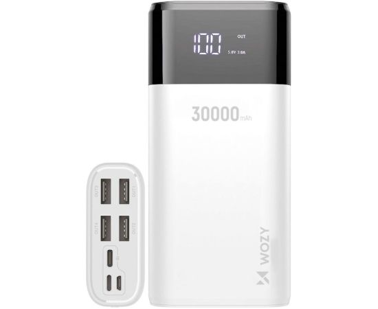 Wozy W30BK 30000mAh Mega Power Bank Зарядка 4x USB Out / Type C micro USB Lightning (in) Белый