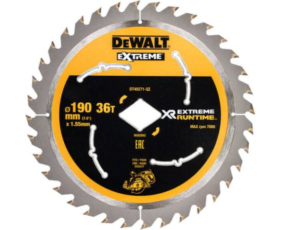 Griešanas disks kokam DeWalt DT40271-QZ; 190 mm; Z36