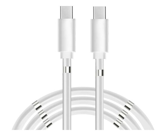 CP USB-C uz USB-C PD 60W 3A Super Ātras Uzlādes 1m iPhone 15 Kabelis ar iebūvētu magnētisku kabeļa organizātoru Balta