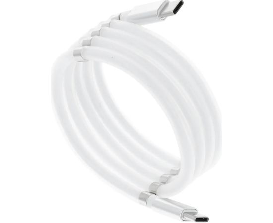 CP USB-C uz USB-C PD 60W 3A Super Ātras Uzlādes 1m iPhone 15 Kabelis ar iebūvētu magnētisku kabeļa organizātoru Balta
