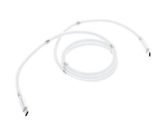 CP USB-C uz USB-C PD 60W 3A Super Ātras Uzlādes 1m iPhone 15 Kabelis ar iebūvētu magnētisku kabeļa organizātoru Balta
