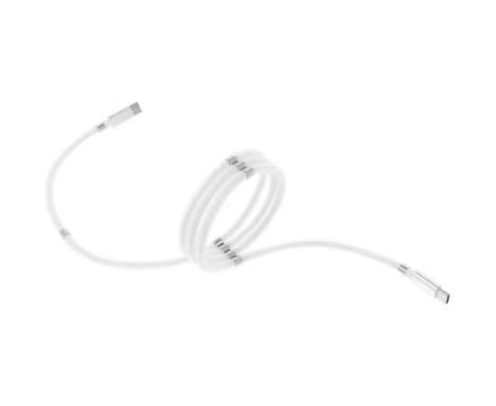 CP USB-C uz USB-C PD 60W 3A Super Ātras Uzlādes 1m iPhone 15 Kabelis ar iebūvētu magnētisku kabeļa organizātoru Balta