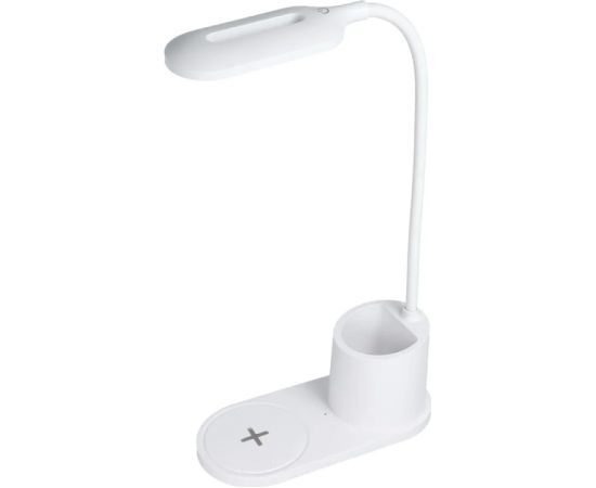 CP X2W 2in1 10W Universāls telefona bezvadu Qi lādētājs + Fleksibla Galda lampa ar pildspalvu trauku Balta