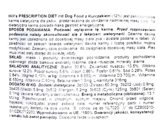 HILL'S PRESCRIPTION DIET Canine r/d Dry dog food Chicken 1,5 kg