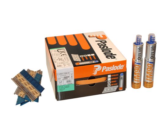 Naglas Paslode; 3,1x90 mm; 34°; 2500 gab.; melnas; rievotas Naglas