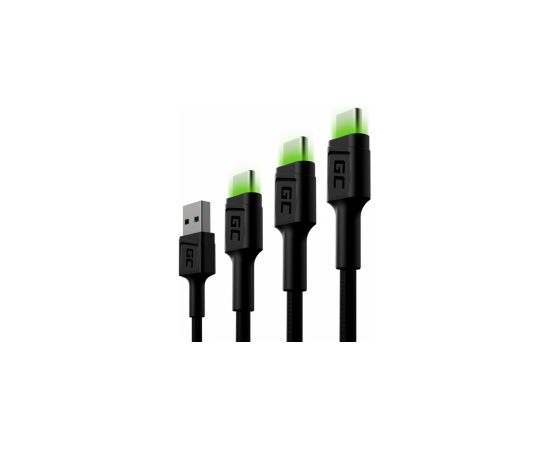 Green Cell USB Male - USB Type-C Male Set 3x with LED Diode 1.2m