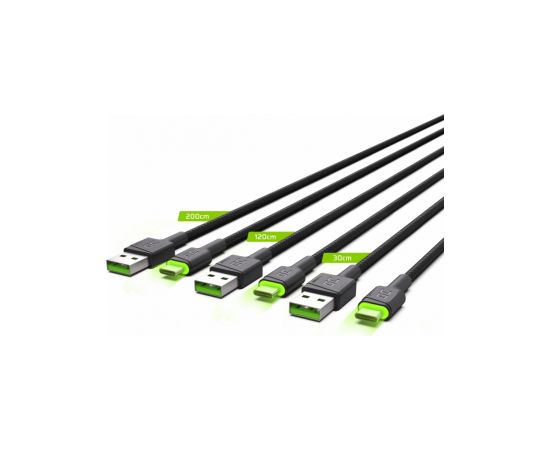 Green Cell USB Male - USB Type-C Male Set 3x with LED Diode 1.2m