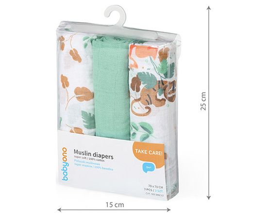 Babyono Muslīna autiņu komplekts SUPER SOFT (3 gab.) 348/12 mint