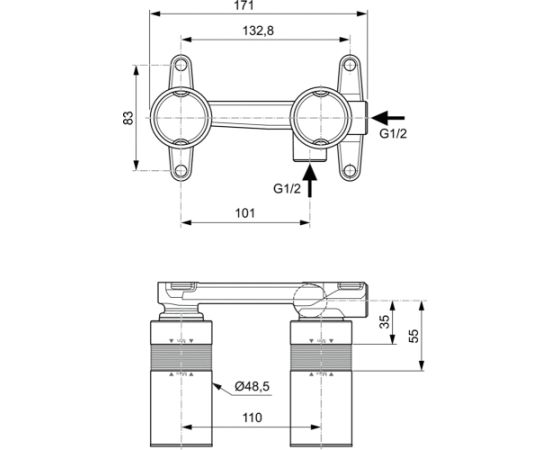 Ideal Standard Kit1 iebūvējamā daļa maisītājam no sienas - gab.