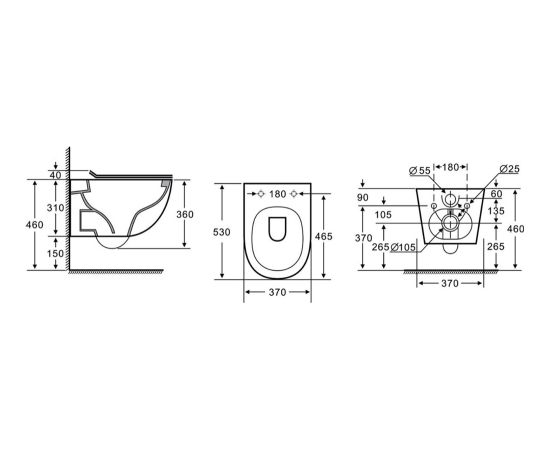 Piekaramais tualetes pods WC Flory Rimless + Soft Close poda vāks - gab.