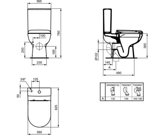 Ideal Standard EXACTO grīdas klozetpoda komplekts ar skalošanas kasti 4/2.5l un Soft-Close vāku - gab.