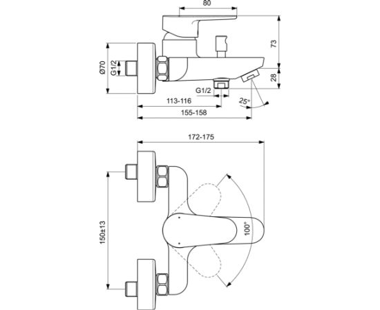 Ideal Standard CERAFINE O maisītājs vannai, hroms