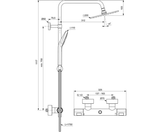 Ideal Standard Ceratherm T100 dušas sitēma ar termostatu