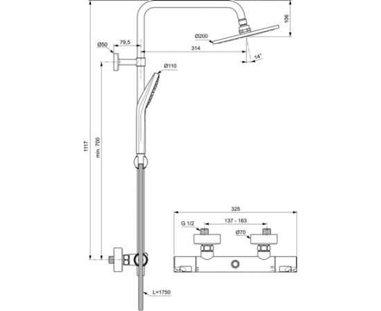 Ideal Standard Ceratherm T50 dušas sitēma ar termostatu
