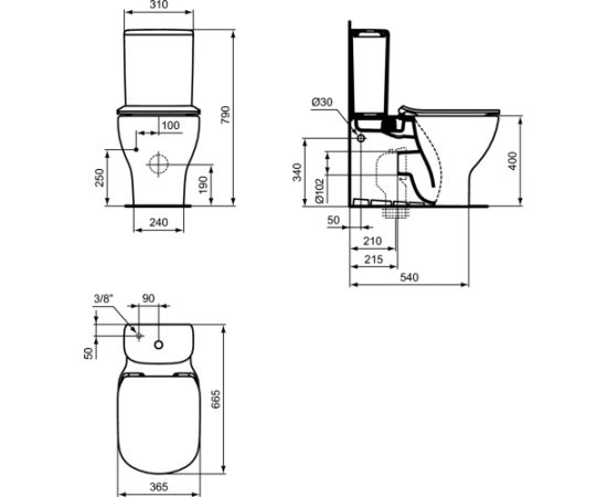 Ideal Standard ECACTO grīdas klozetpoda komplekts ar skal. kasti (4/2.5L) un Soft-Close vāku